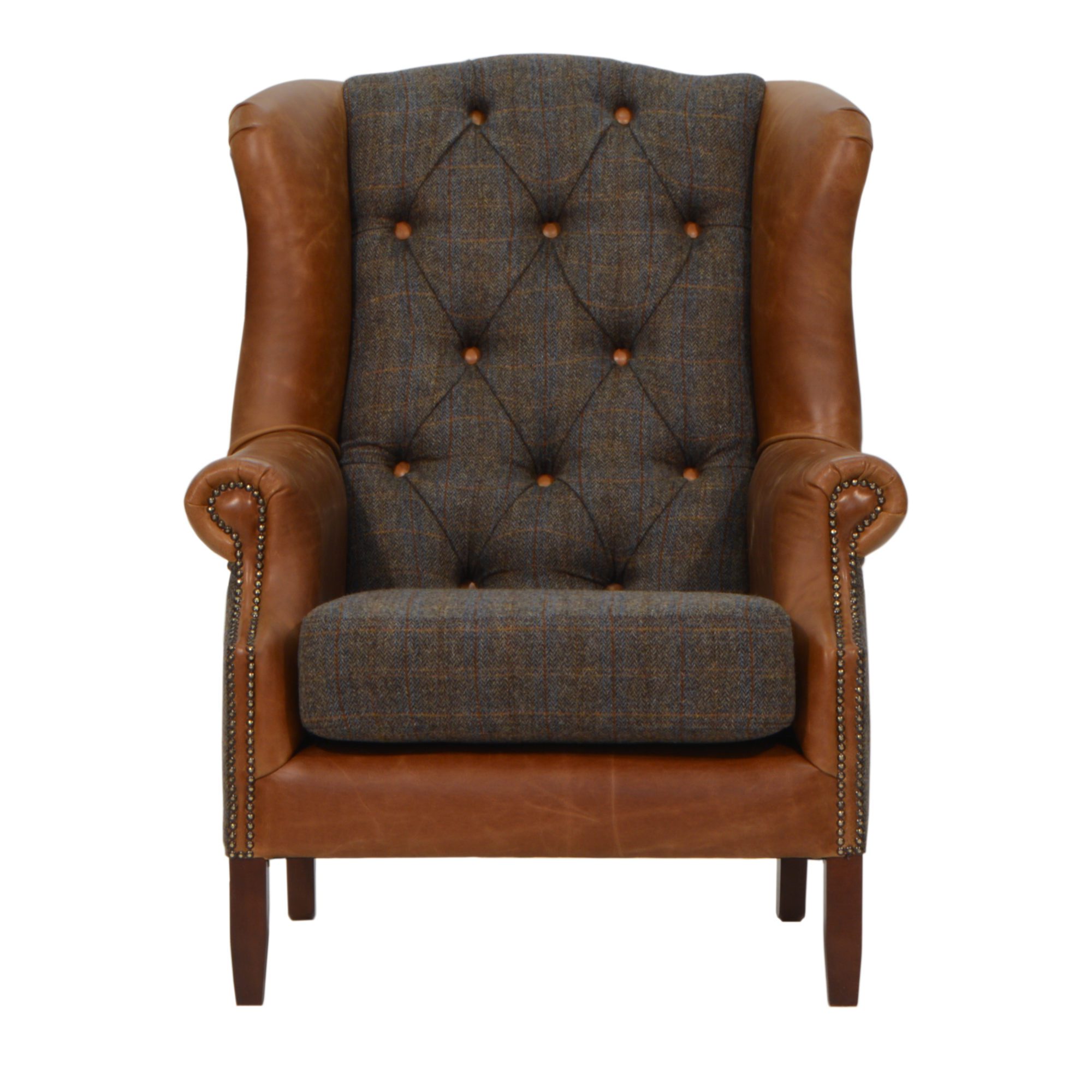 Wing Chair Moreland Harris Tweed Cerato Leather 