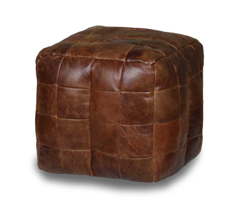 Vintage Sofa Co square cube beanmade made from a patchwork of cerato leather