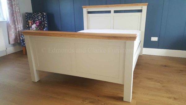 King size bed specially made painted grey with oak cappings high head and footboard panelled