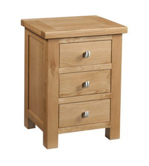 Dorset oak 3 drawer bedside with silver knobs shaker style