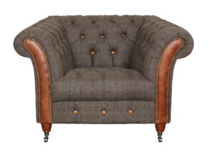 Vintage Sofa Company Chester Club Fast Track Chair moreland tweed and cerato brown chesterfield armchair