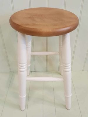 Low farmhouse stool painted with pine seat
