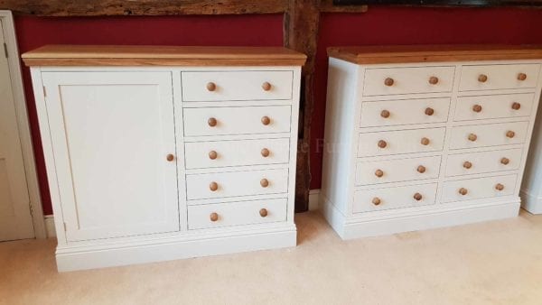 Painted multi chest and cupboard with oak top and knobs
