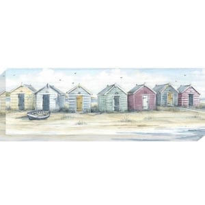 AK10123 Beach Days by Diane Demirci, canvas artwork of colourful beach huts