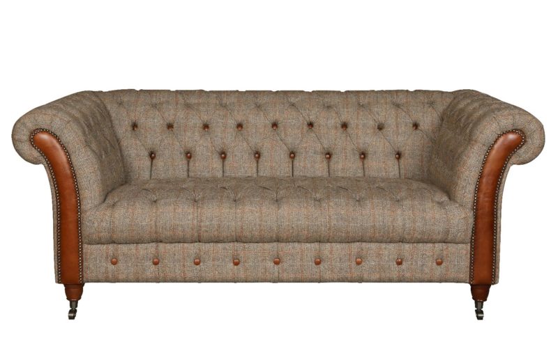 Chester 2 seater sofa hunting lodge with cerato leather trim