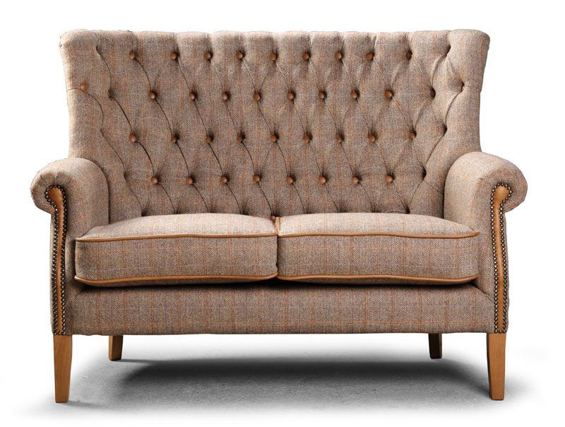 Hexham 2 seater sofa cerato leather and harris tweed