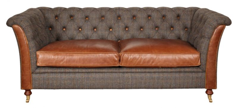 granby seater sofa harris tweed and cerato leather seat cushions V1