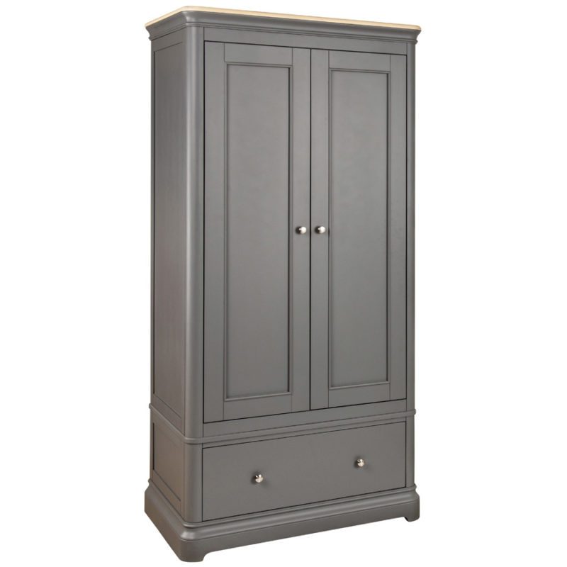 Gents grey double wardrobe with lower drawer - closed doors