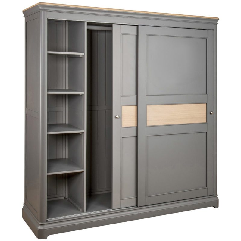 Large sliding double door wardrobe with shelves