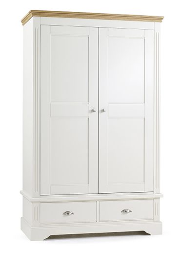Clarke large white double wardrobe with drawers