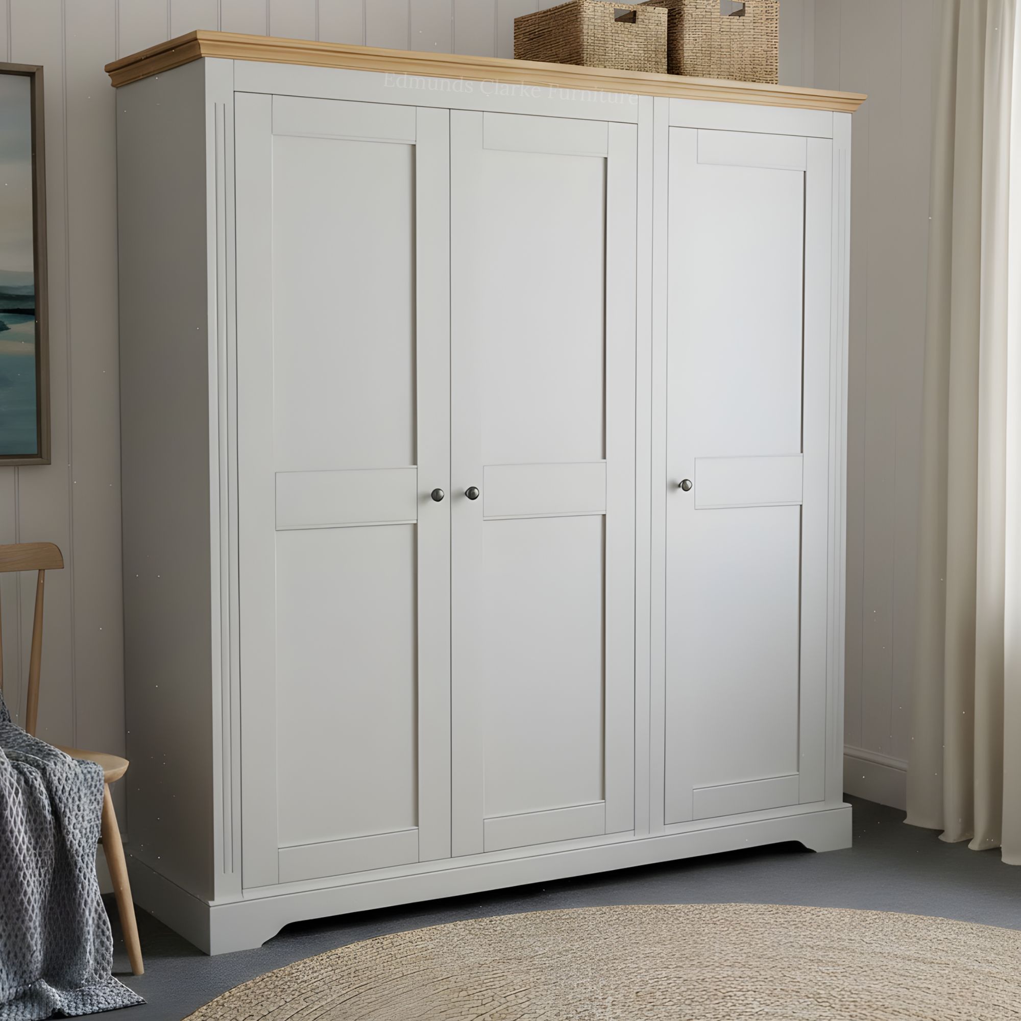 Clarke triple full hanging wardrobe room shot. Edmunds Clarke Furniture
