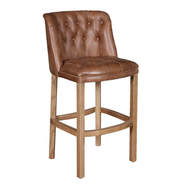 leather bishop bar chair stool with oak legs
