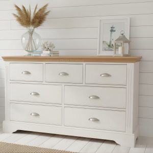 Clarke painted 3 over 4 chest of drawers room shot. Edmunds Clarke Furniture