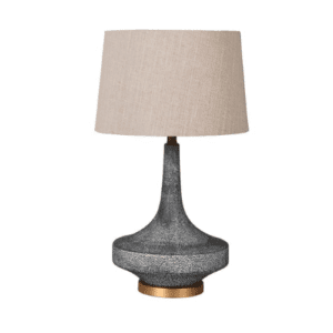 Blue ceramic tall table lamp with linen shade