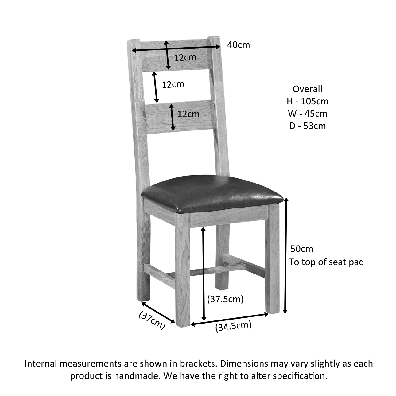 DOR098 Dorset Ladder Back Chair extra measurements. Edmunds & Clarke Furniture