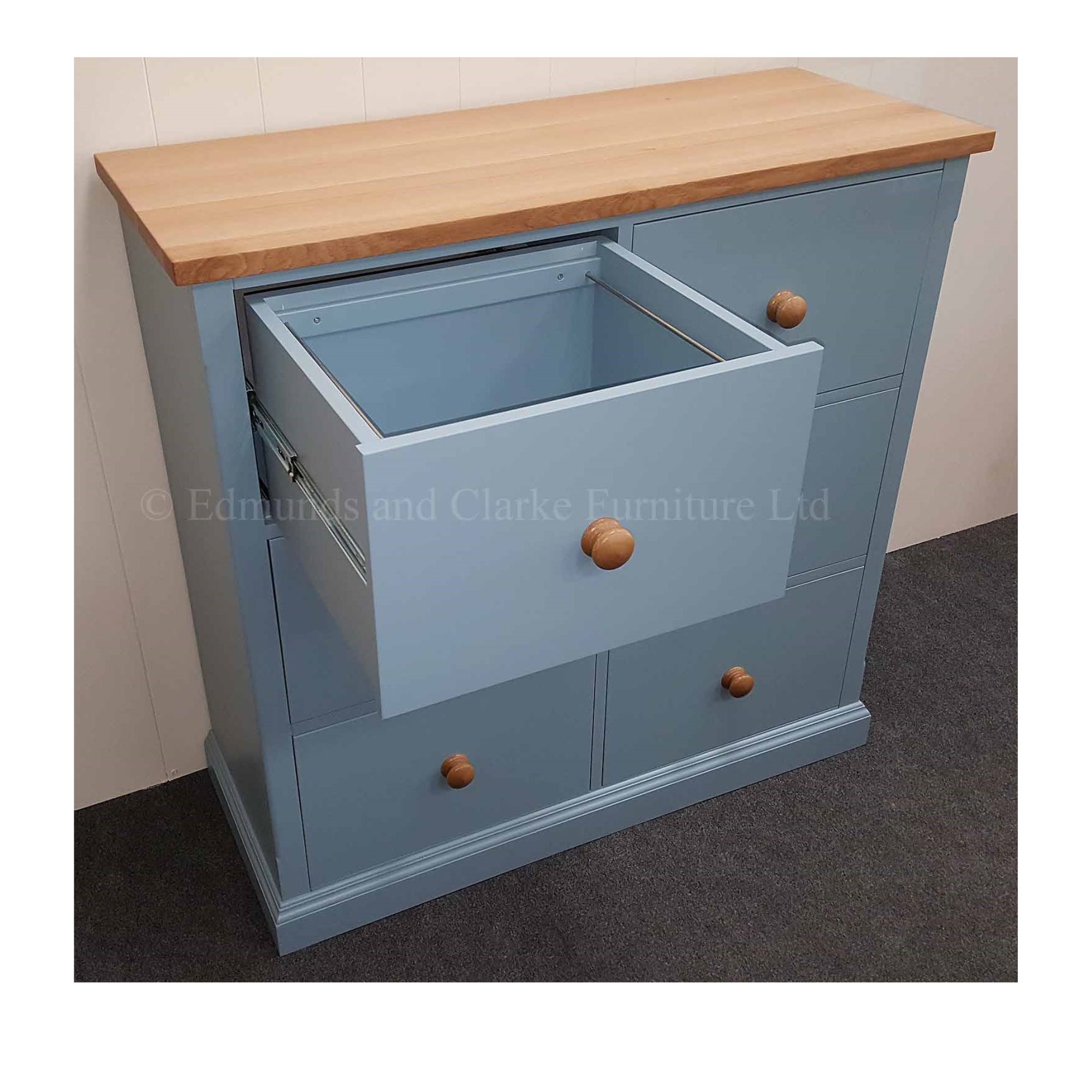 EDMFCW6 Edmunds WIDE 6 drawer filing cabinet door open. Edmunds & Clarke Furniture