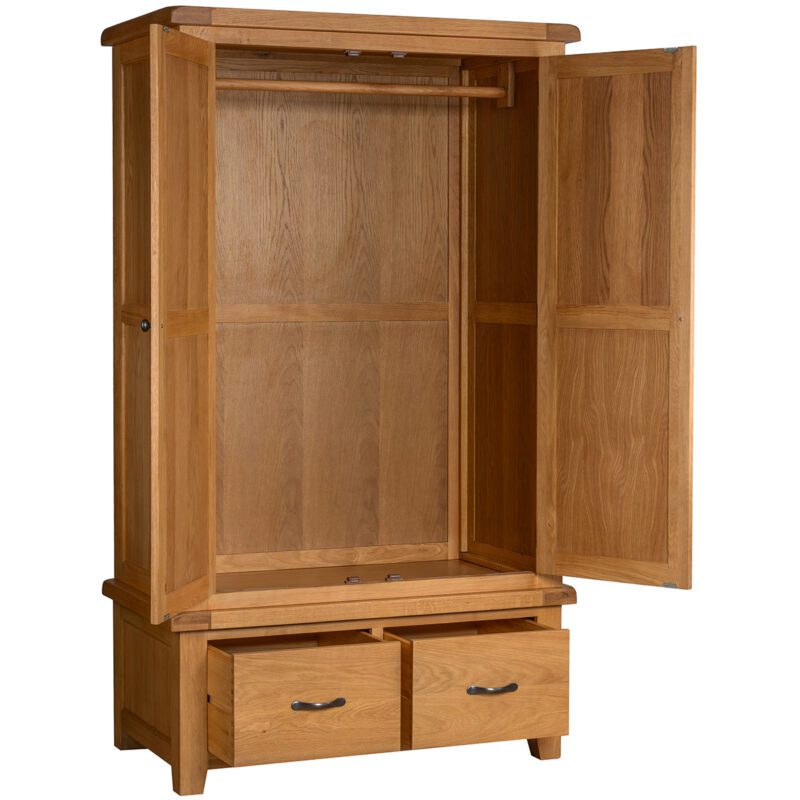Somerset double wardrobe with drawers showing open