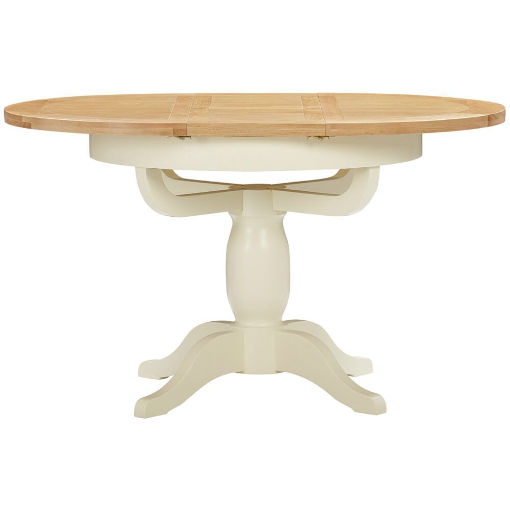 DPT140 Dorset painted round extending butterfly table Edmunds & Clarke