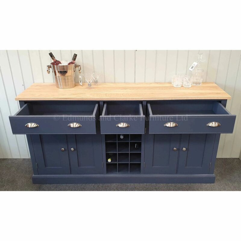 EDMWRSB Edmunds Large sideboard with centre wine rack drawers open - various sizes. Edmunds & Clarke Furniture