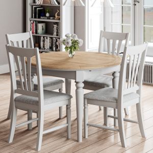 Barton Painted Round butterfly ext dining table room set. Edmunds & Clarke Furniture