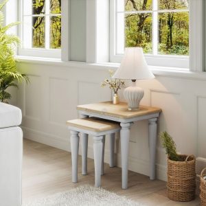 Barton Painted nest of tables in grey mist. Edmunds Clarke Furniture