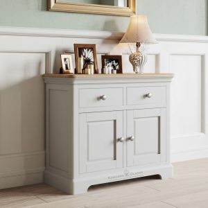 Barton painted 2 drawer sideboard grey mist. Edmunds Clarke Furniture