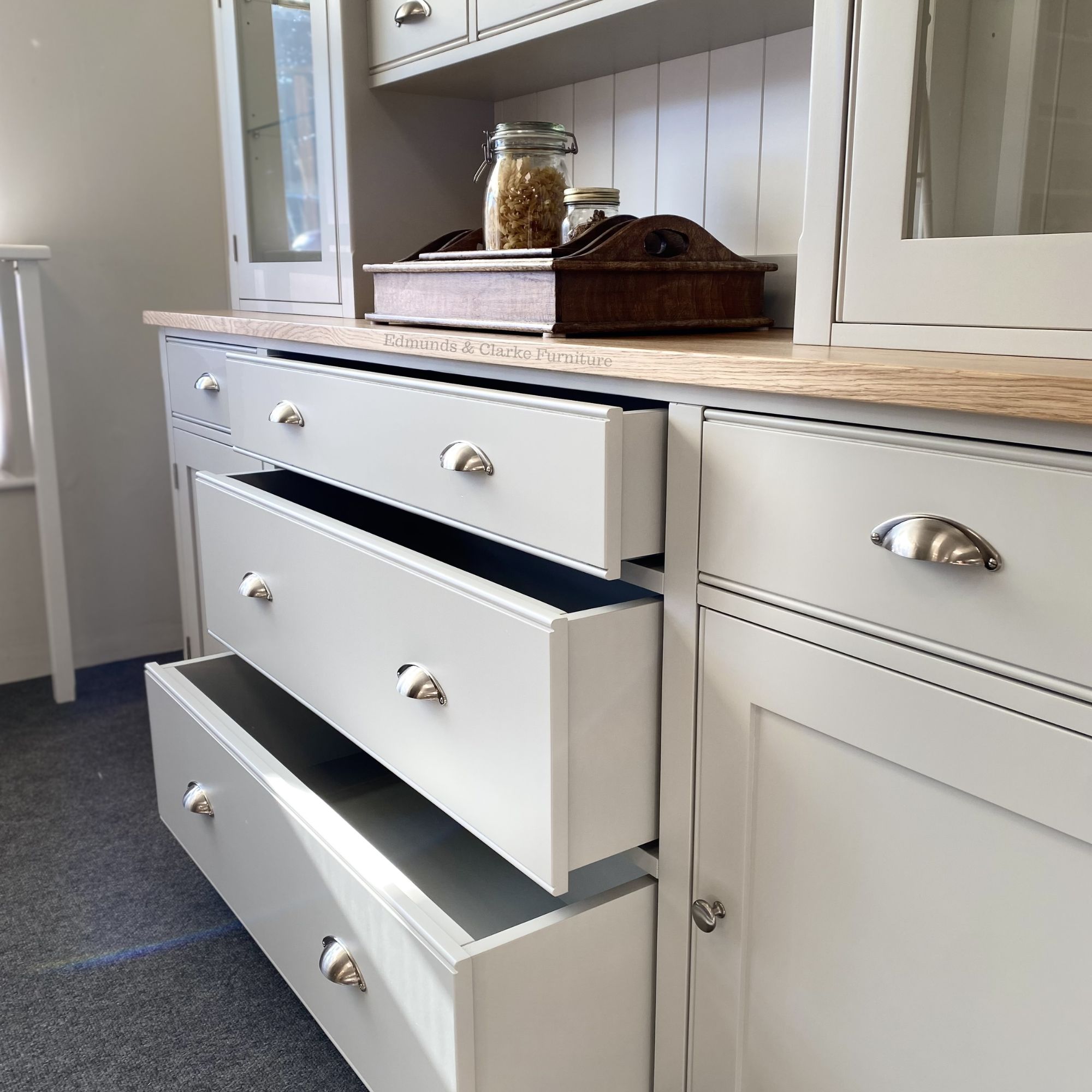 EDMSTDR7 Edmunds Storage Dresser with drawers - close up. Edmunds Clarke Furniture