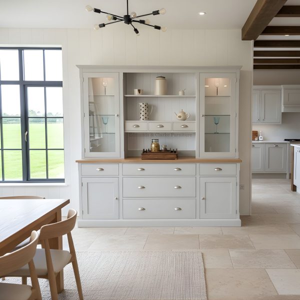 EDMSTDR7 Edmunds Storage Dresser with drawers - glazed doors - spice drawers room shot. Edmunds Clarke Furniture
