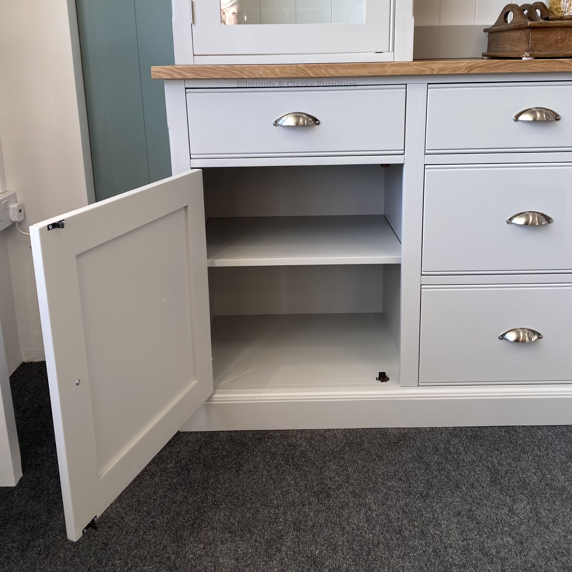 EDMSTDR7 Edmunds Storage Dresser with drawers - lower doors - close up. Edmunds Clarke Furniture