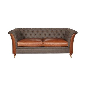 Granby 2 Seater Sofa Moreland Tweed with cerato leather seat pads. Edmunds clarke furniture