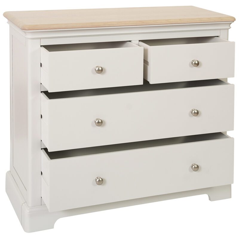 Barton 2 over 2 chest of drawers with light oak top and round knobs. Edmunds & Clarke Furniture