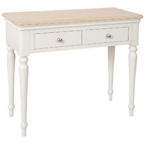 Barton Painted Dressing Table with 2 drawers and light oak top, turned legs and silver knobs. Edmunds & Clarke Furniture