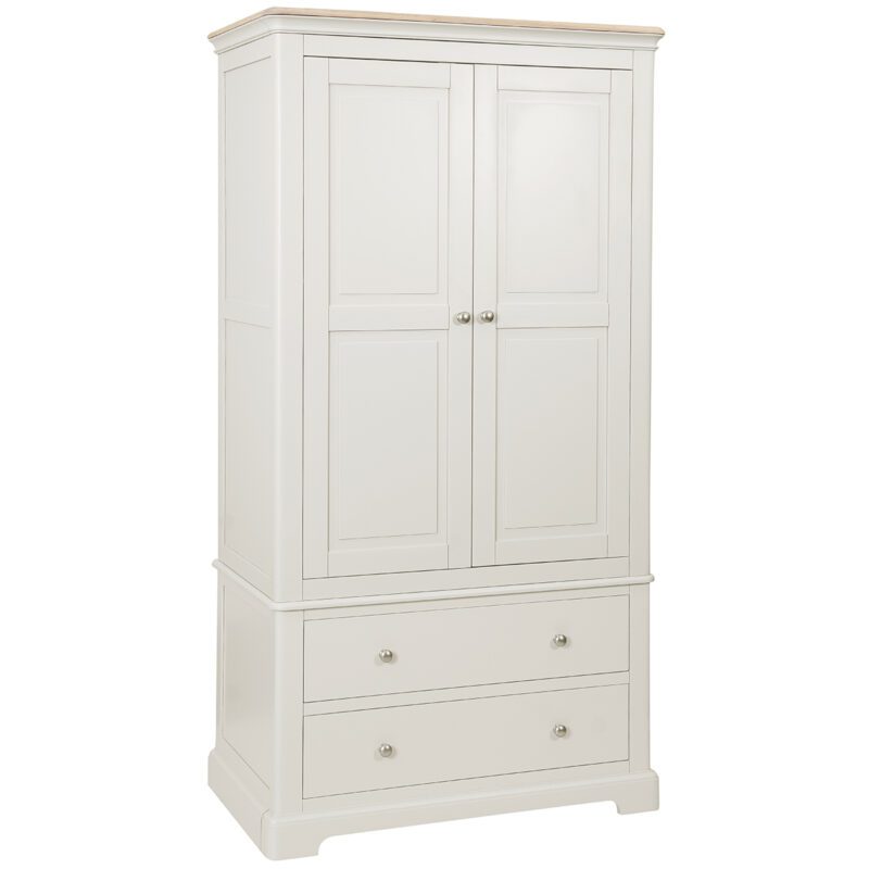Barton Painted 2 Drawer Gents Robe Painted with light oak top and silver knobs. Edmunds & Clarke furniture