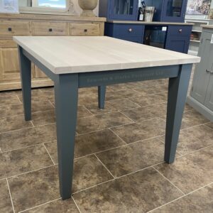 Edmunds shaker dining table 4ft in Downpipe, white lacquer top nd tapered legs. Edmunds & Clarke Furniture