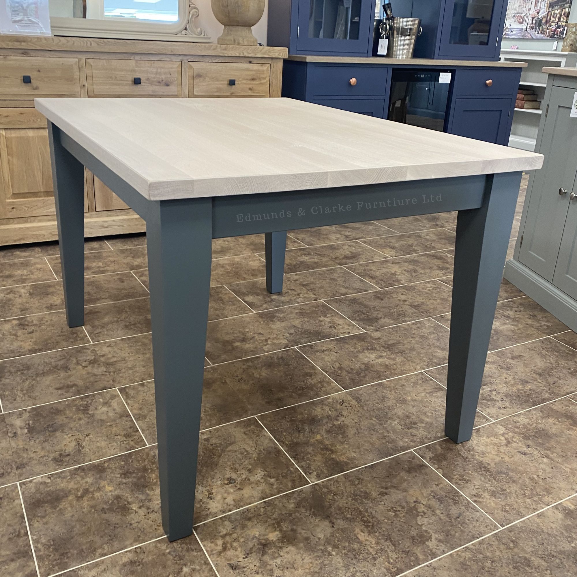 Edmunds shaker dining table 4ft in Downpipe, white lacquer top nd tapered legs. Edmunds & Clarke Furniture