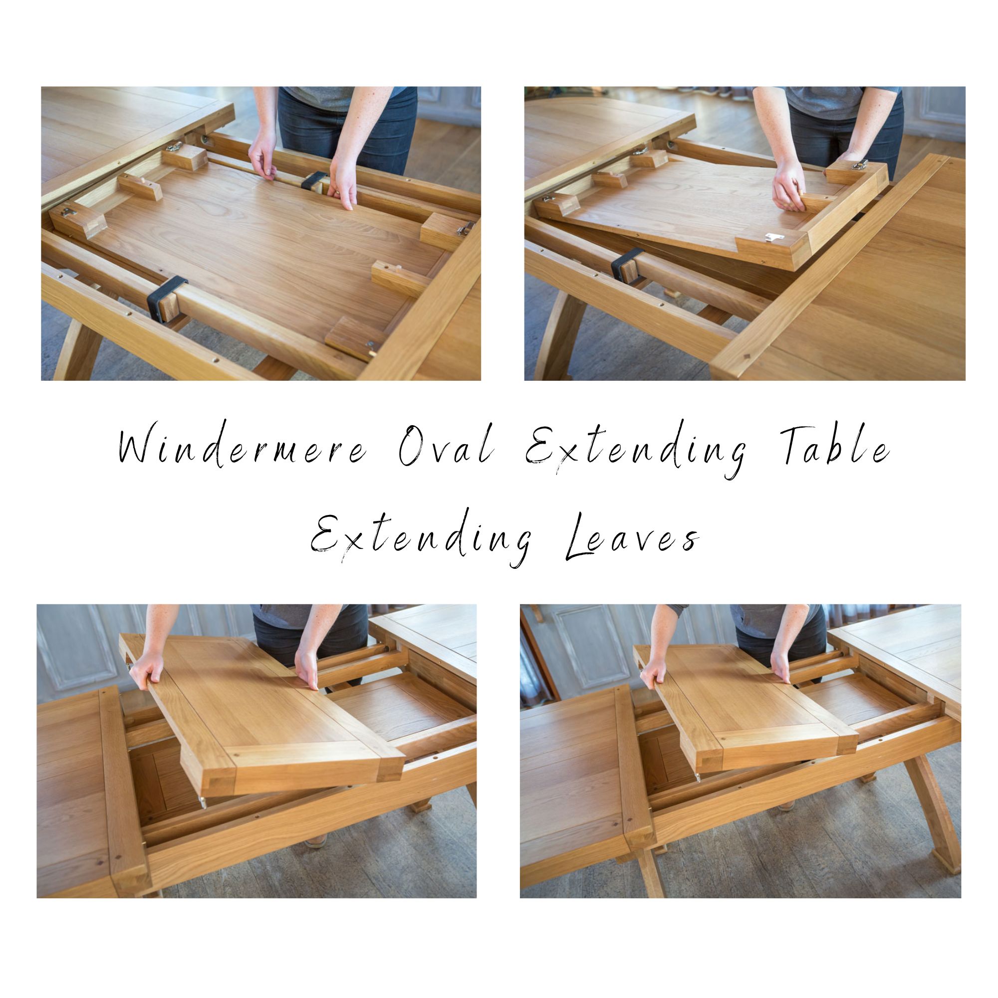 Windermere X leg table extension leaves details
