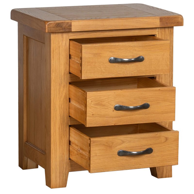 Somerset 3 drawer bedside open drawers