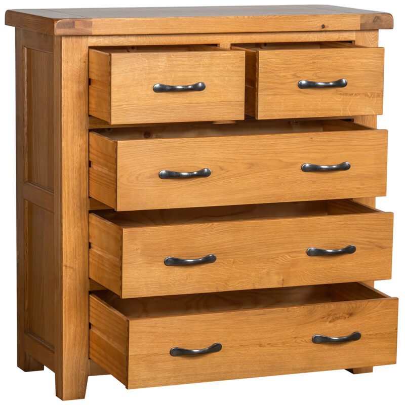 Somerset Oak 3 over 4 chest of drawers drawers open