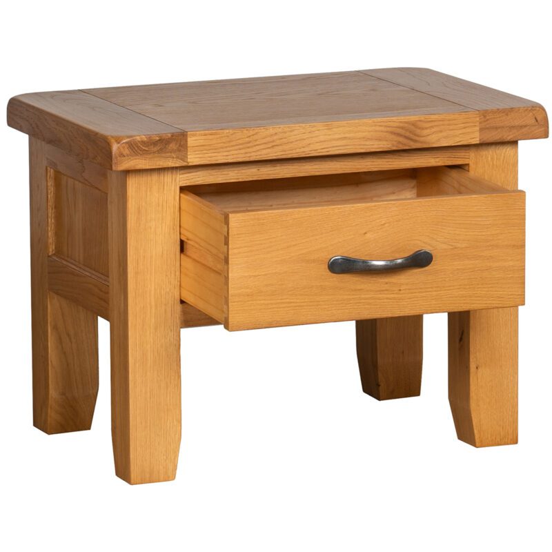 Somerset oak side table with drawer open