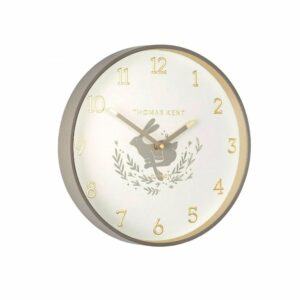 AMC12045 Rare Hare 12inch Wall Clock side view gold numbers with grey hare and grey outer rim. Edmunds & Clarke Furniture