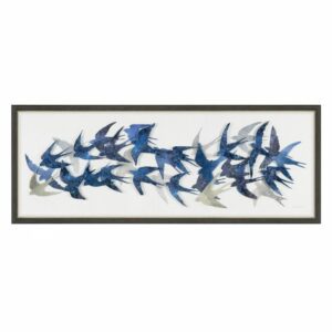 AMS00209 Flock Together framed art. Flock of blue and grey swallows in a 3D effect. Edmunds & Clarke Furniture