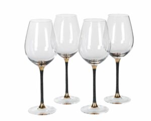 Set of 4 Black Glitter Stem White Wine Glasses Edmunds & Clarke Furniture
