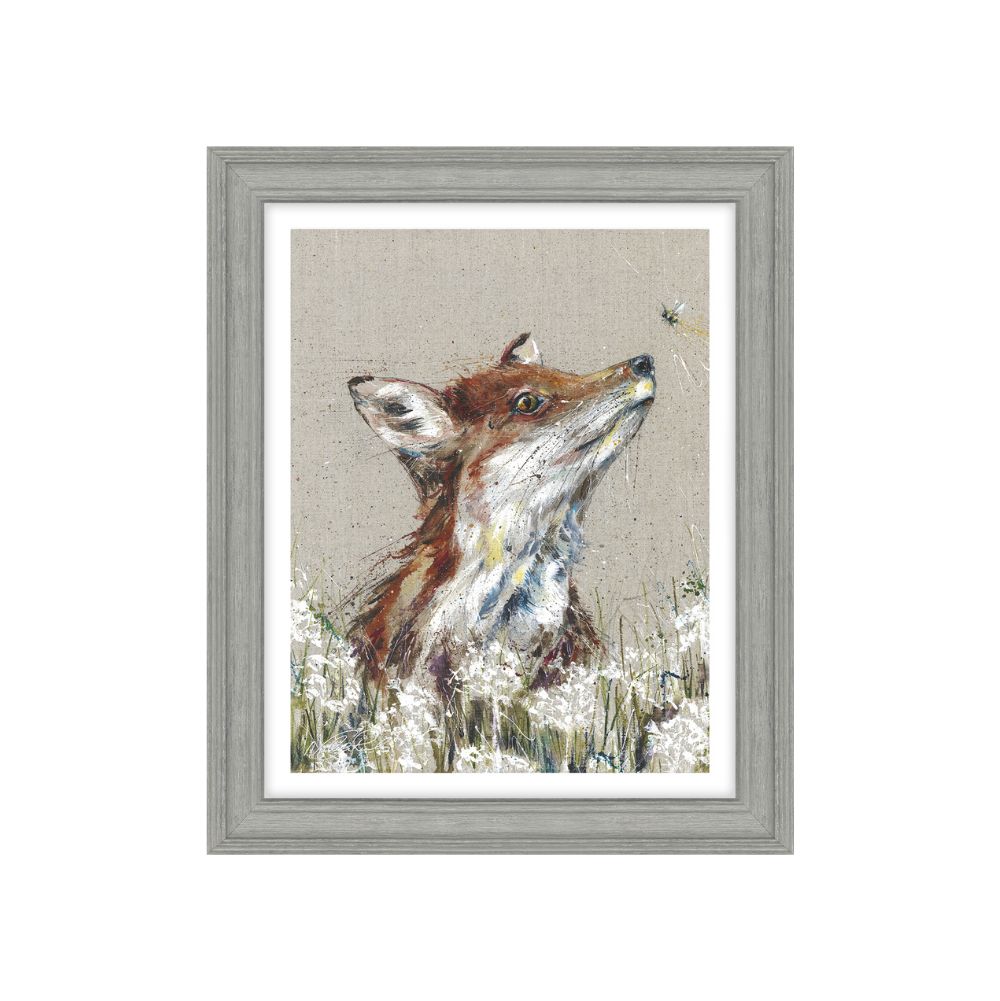AK12162 Finley Small framed, glassless art of a curious fox and bee. Edmunds & Clarke Furniture