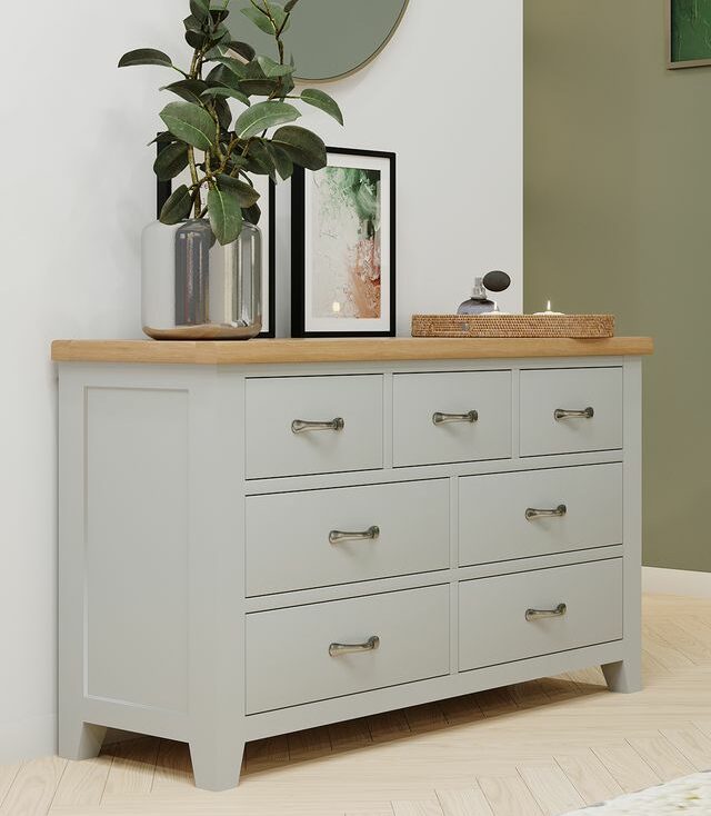 Suffolk painted 3 over 4 chest of drawers lifestyle image. Edmunds & Clarke Furniture