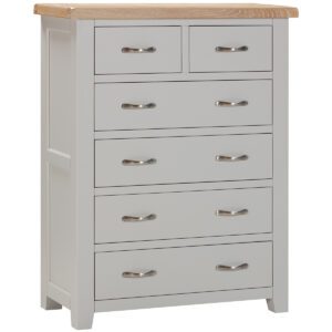 Suffolk painted 4+2 chest drawers. Chunky oak top. Edmunds & Clarke Furniture