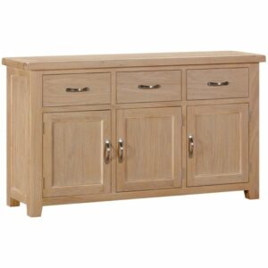 suffolk White washed Oak 3 Door 3 drawer sideboard. Edmunds & Clarke Furniture