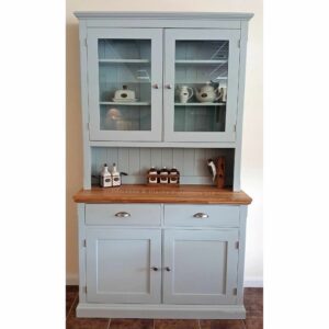 EDM2DR4 Edmunds half glazed dresser 122cm wide painted with beaded oak top. Edmunds & Clarke Furniture