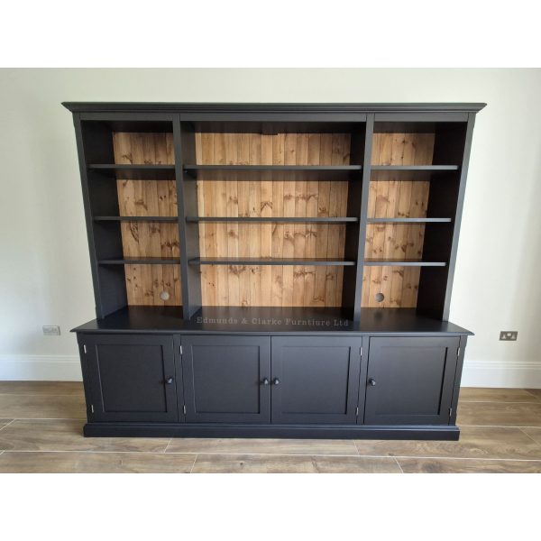 Edmunds Bespoke study unit library bookcase pitch black with pine backboards. Edmunds & Clarke Furniture