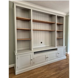 Edmunds TV Entertainment bookcase unit with lower bottom part. Side view. Edmunds & Clarke Furniture