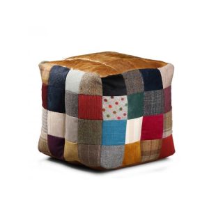 Leather top patchwork bean bag. Edmunds & Clarke Furniture